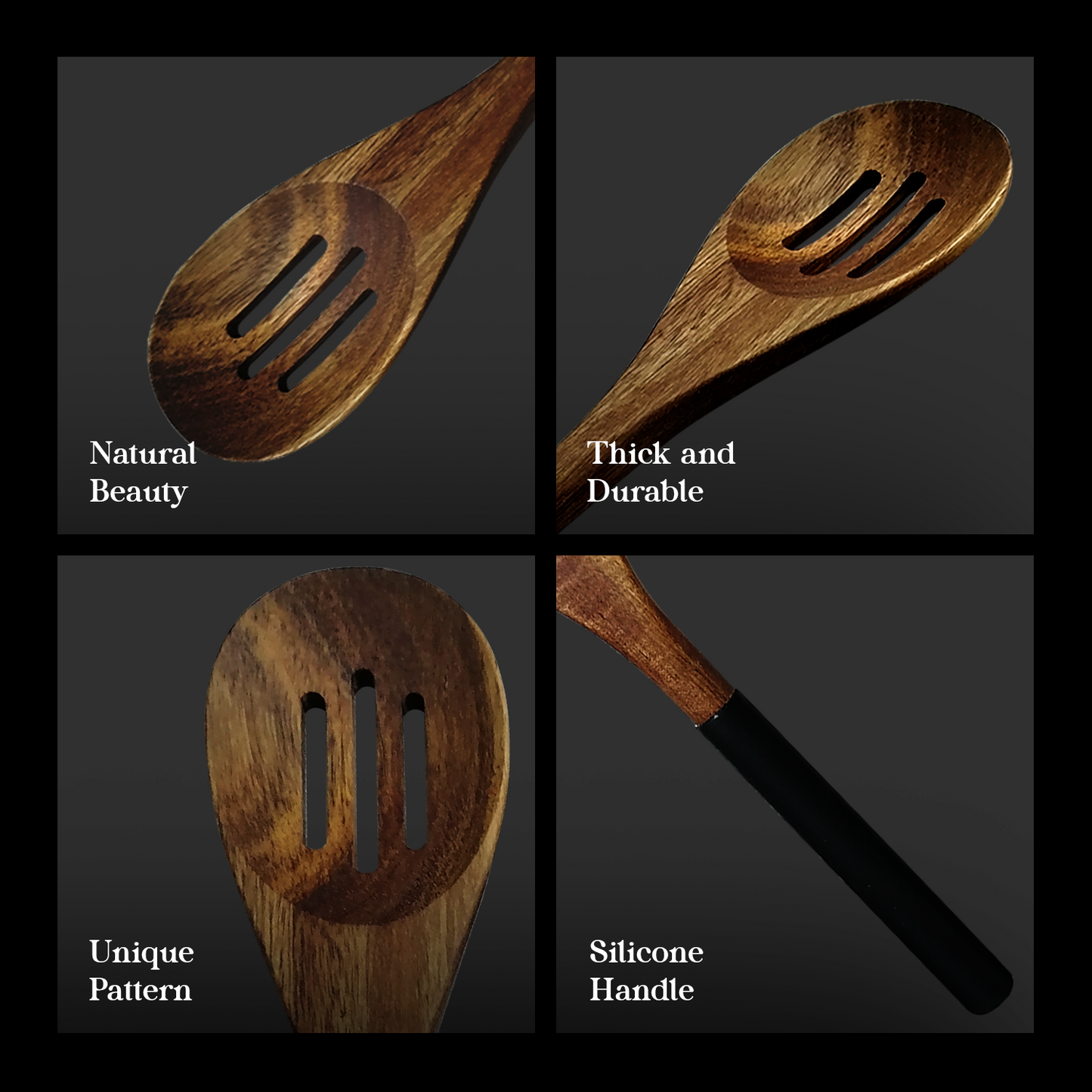 CRYSALIS PREMIUM Silicone Handle Wooden Spoon Turner - Acacia Wood