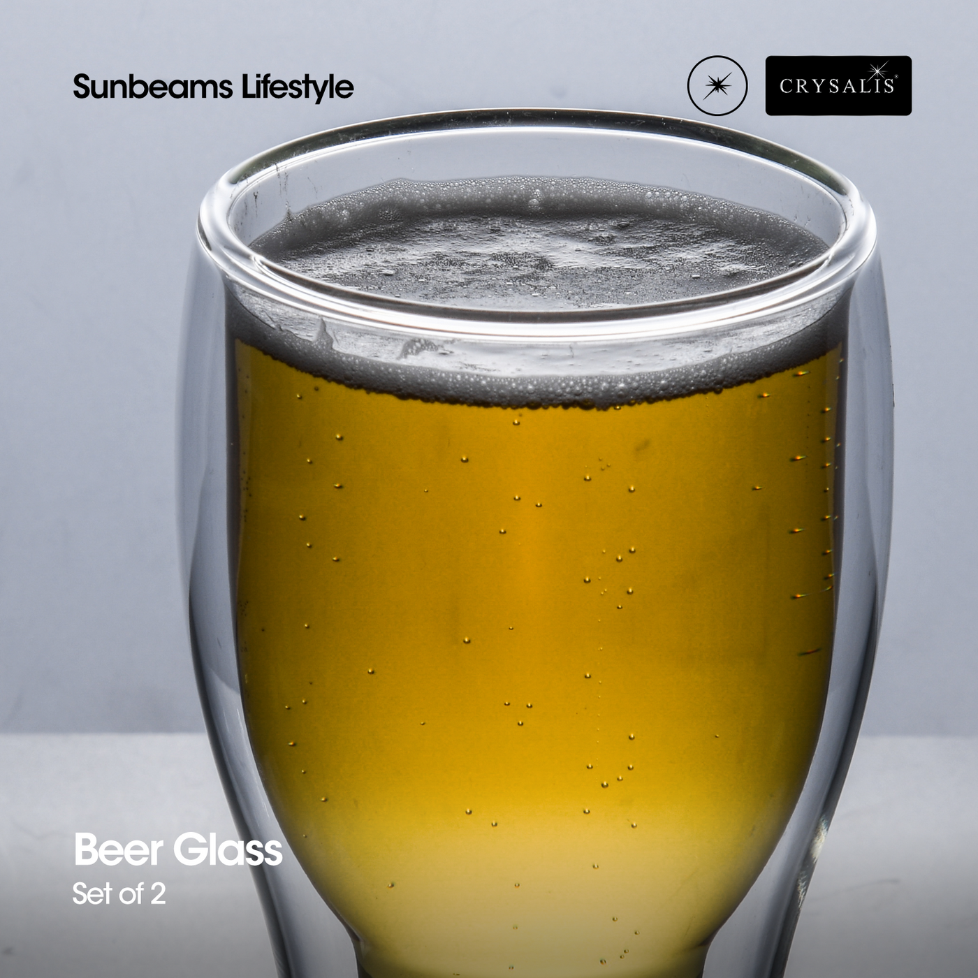 CRYSALIS Premium Beer Double Wall Drinking Glass 360ml | 12.1oz [Set of 2]