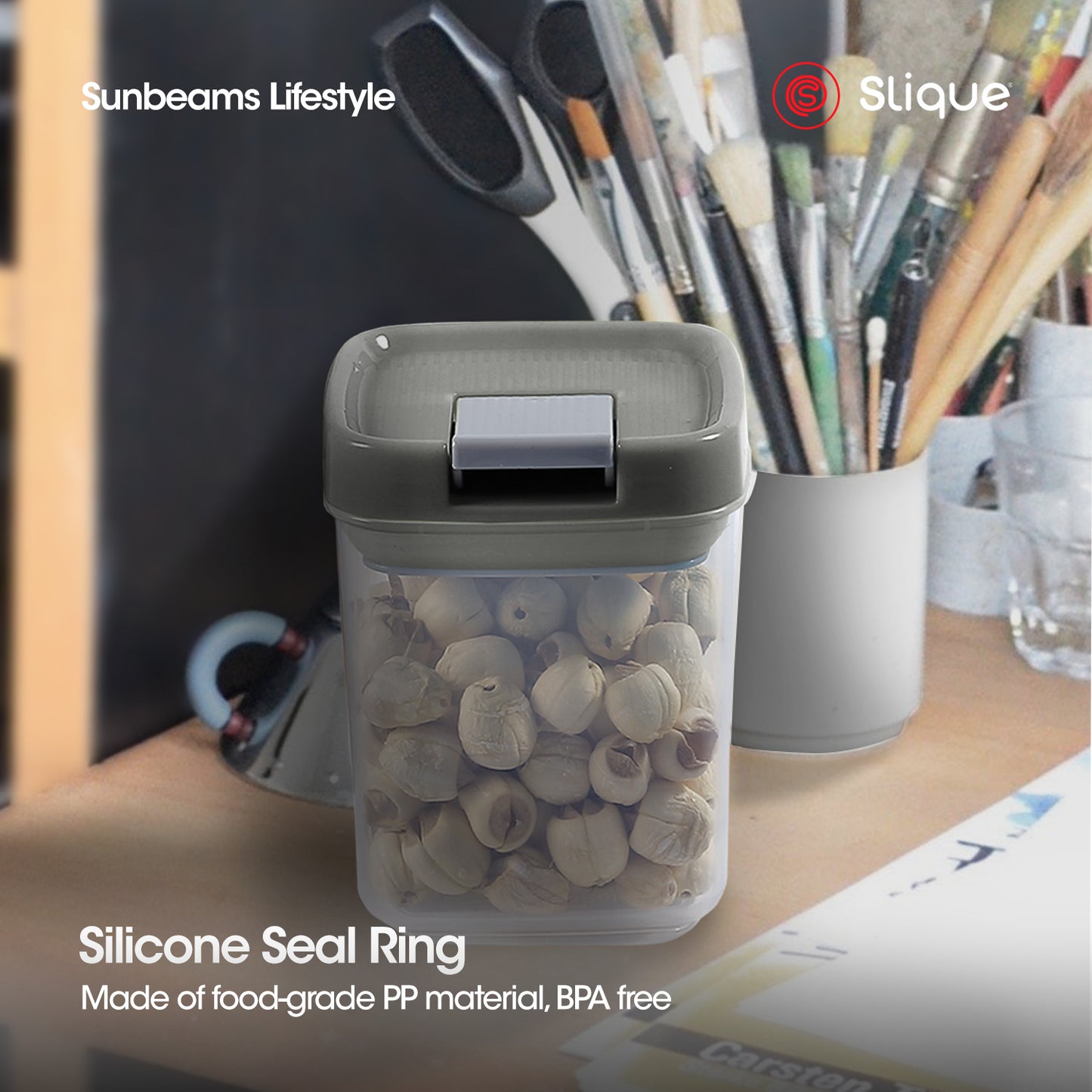 SLIQUE Premium PP Square Food Container 350ml|0.35L Airtight (Gray)