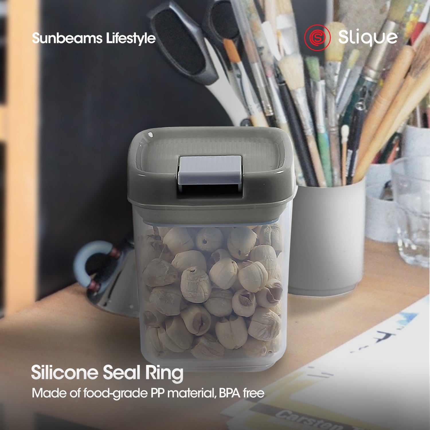 SLIQUE Premium PP Square Food Container 350ml|0.35L Airtight (Gray)
