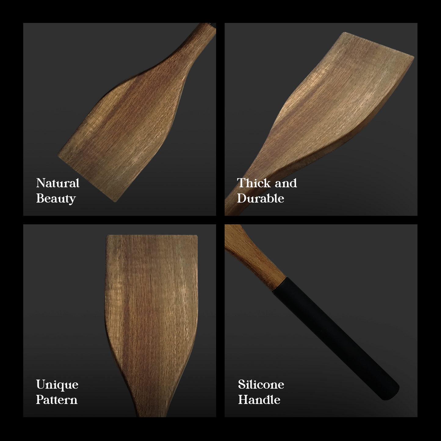 CRYSALIS PREMIUM Silicone Handle Wooden Spoon Turner - Acacia Wood