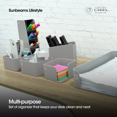 Gray Label Premium Office Desk Accessories Organizer High Impact Polystyrene Plastic Set of 8