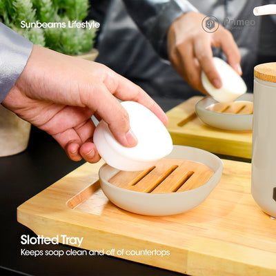 PRIMEO Premium Bamboo Soap Dish 12.3cm X 9.3cm X 2.5cm Modern Italian Design Amazing Gift Idea For Any Occasion!