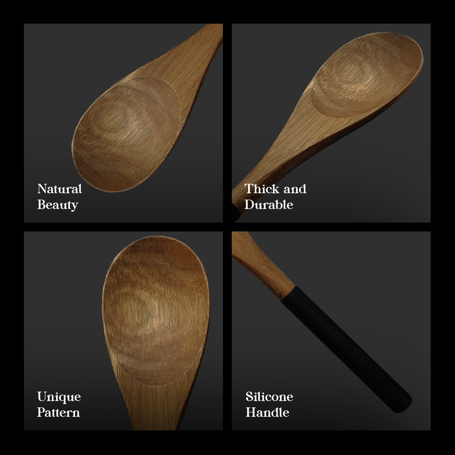 CRYSALIS PREMIUM Silicone Handle Wooden Spoon Turner - Acacia Wood