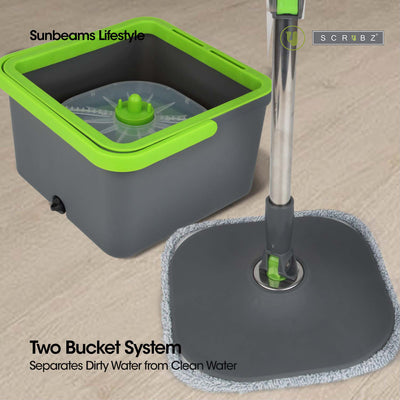 SCRUBZ Microfiber Square Spin Mop w/ Bucket Cleaning Material 5L