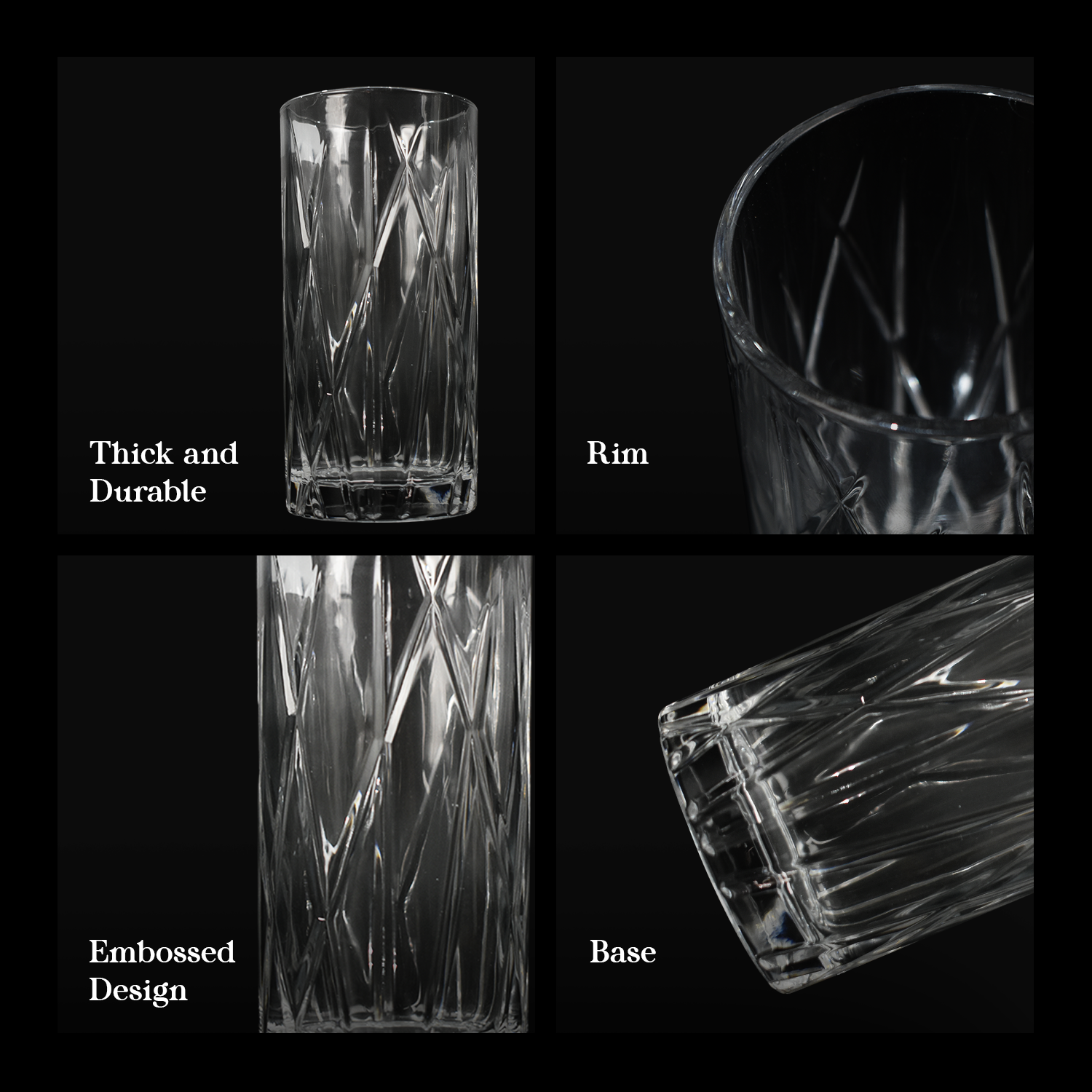 CRYSALIS Royalty Highball Glass 4pcs Set 390ml | 14oz