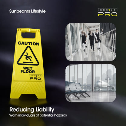 SCRUBZ Pro Caution Wet Floor Sign Foldable Safety Sign, Warning Board Sign