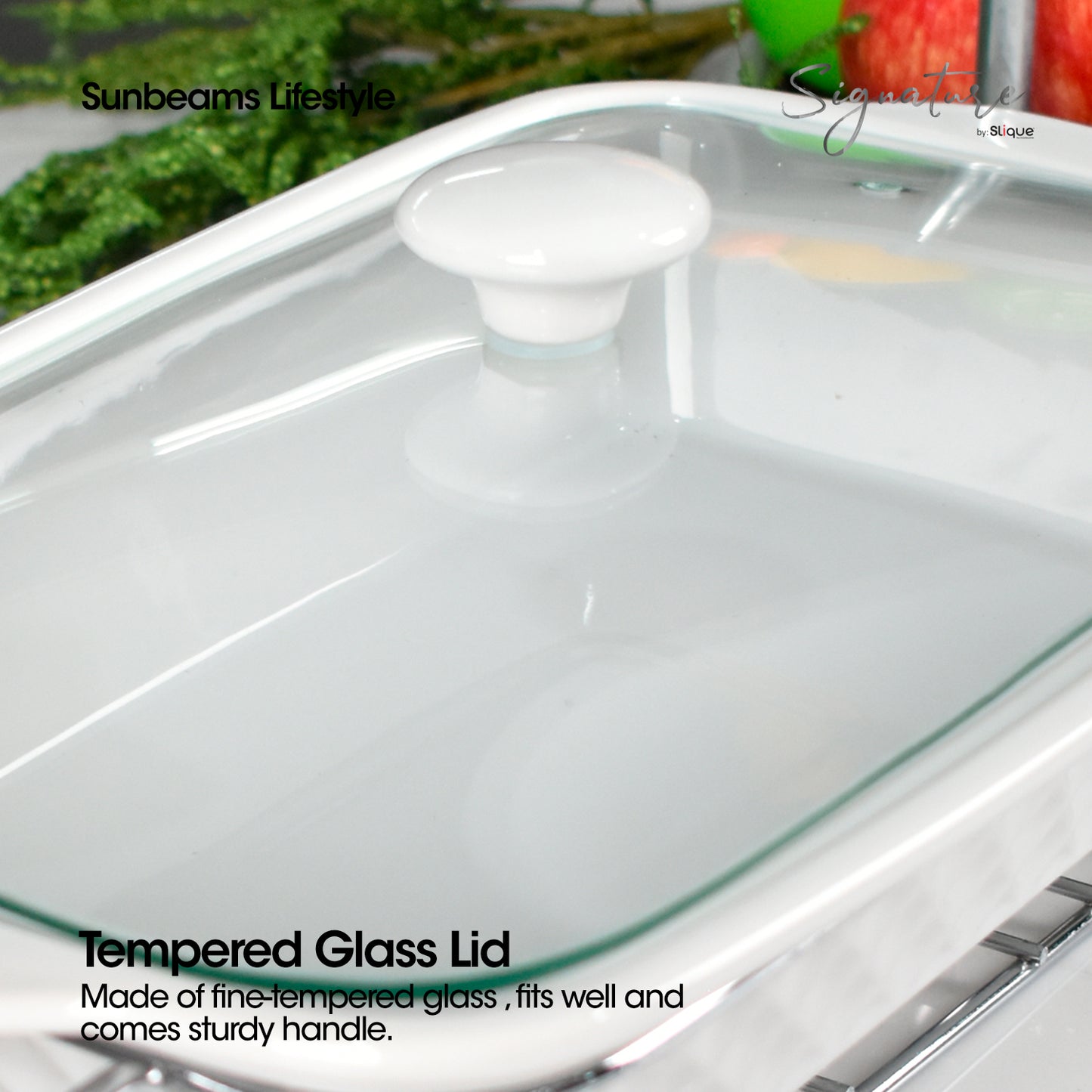 SLIQUE Casserole Serving Dish Rectangle, Signature Porcelain Collection Stand with Candle Burner
