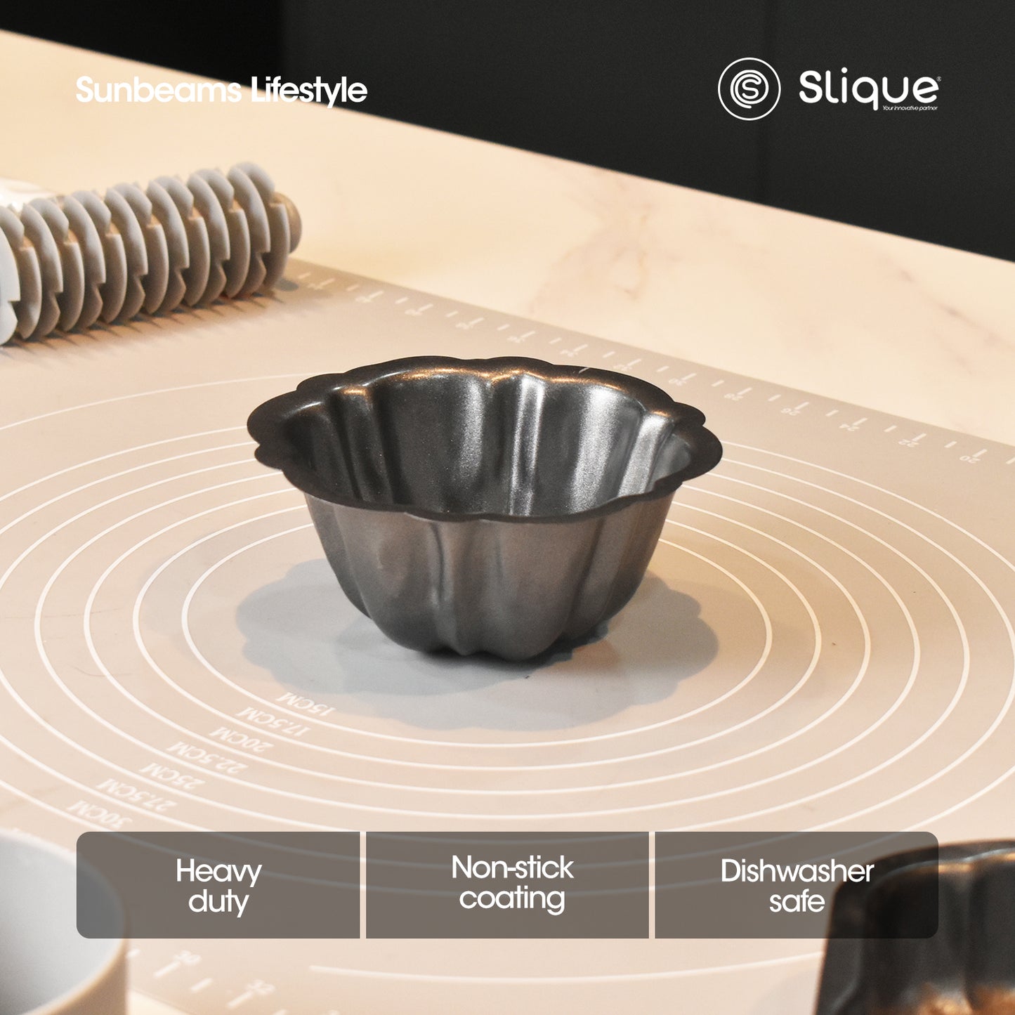 SLIQUE Premium Non-Stick Flower Muffin Pan Oven Safe 12x12x5cm