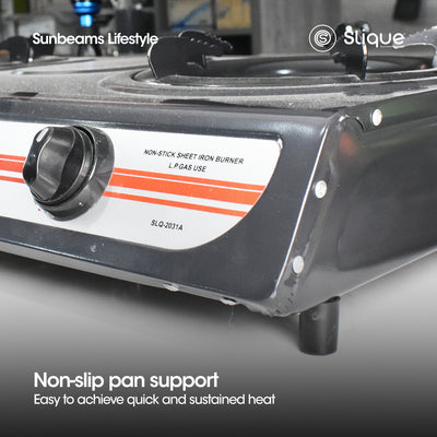 SLIQUE Premium Non-Stick Double Gas Burner Auto Ignition Cooking Essentials