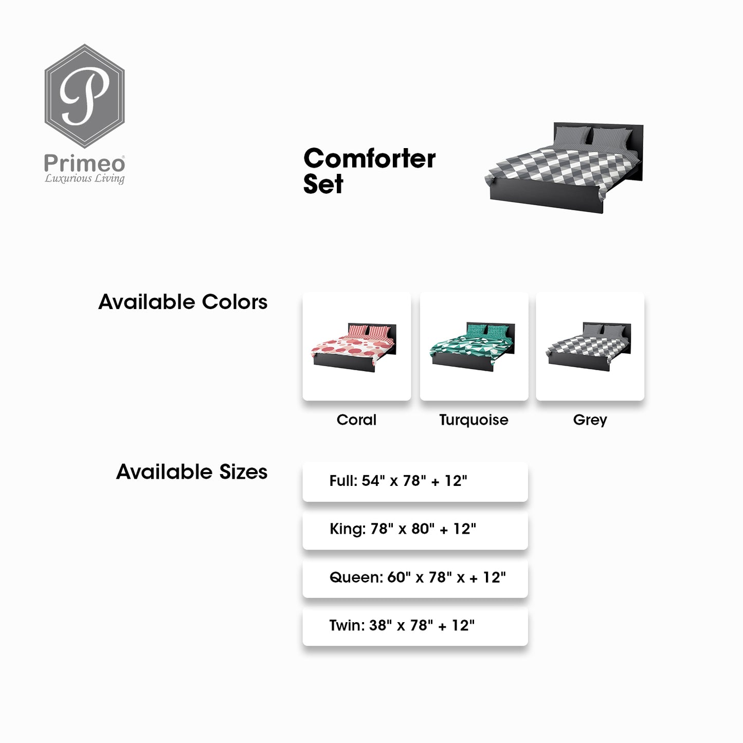 PRIMEO Premium 3-in-1 Bedsheet & 2 Pillowcases
