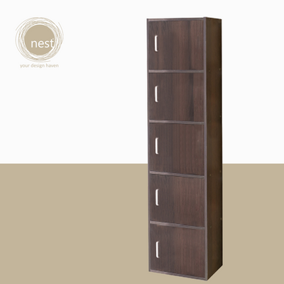 NEST DESIGN LAB Premium 5 Layer Cabinet w/ Door Multi-Purpose Modern Italian Design Amazing Gift Idea For Any Occasion! (Wenge)