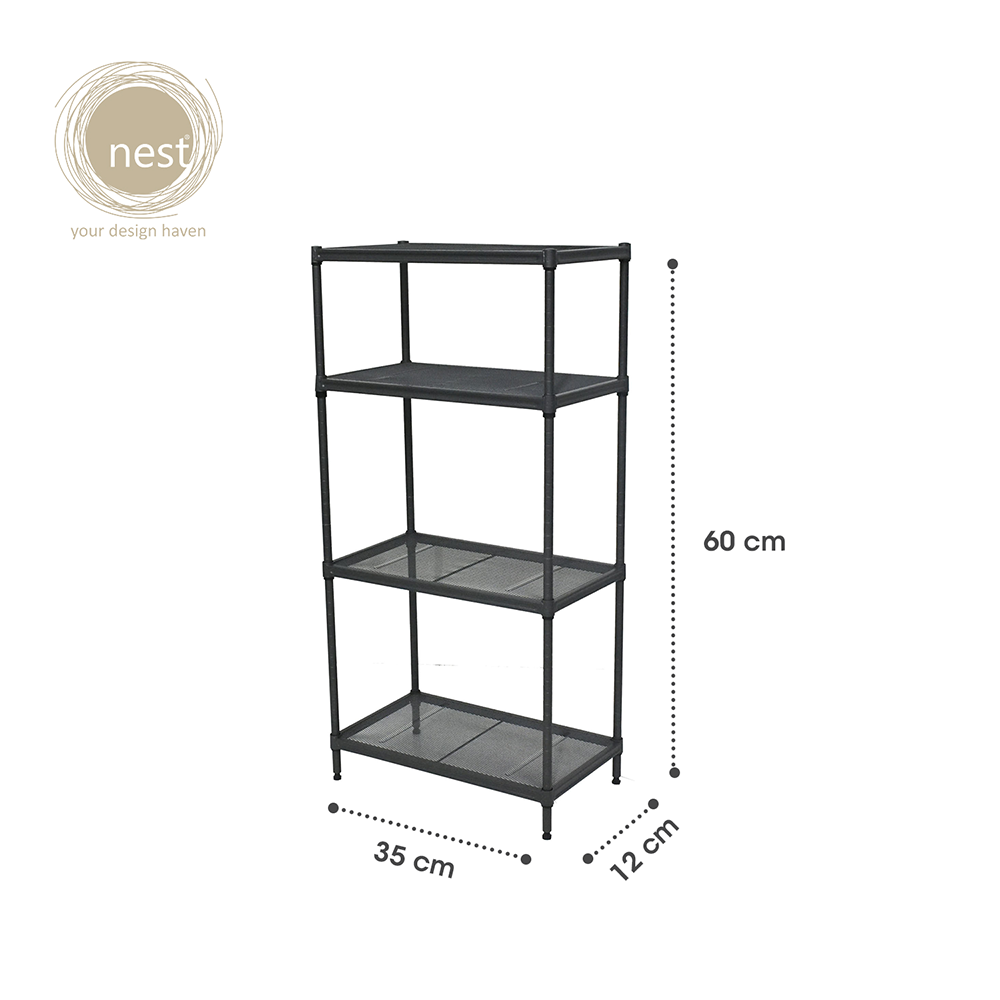 Nest Design Lab Premium | Heavy duty | Durable Mini Steel Rack Multi-purpose Black Amazing Gift Idea For Any Occasion! 4 Layer 60 x 35 x 12 cm