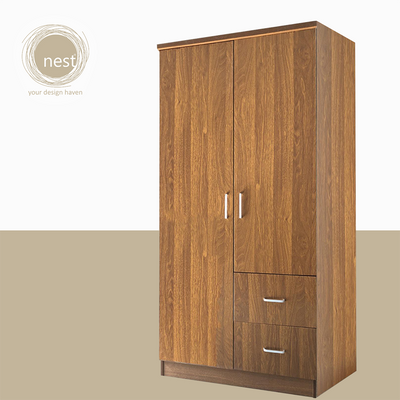 NEST DESIGN LAB Premium Wardrobe 2 Doors & 2 Drawers Modern Italian Design Amazing Gift Idea For Any Occasion! (Walnut)
