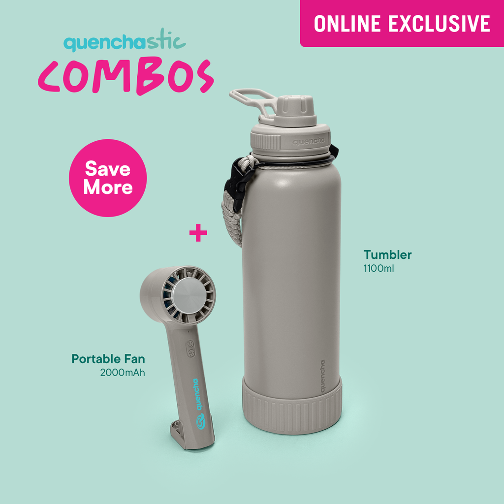 Quencha 18oz. & 37oz. Insulated Tumbler + Portable Cooling Fan – Perfect for Travel, Commute & Outdoors