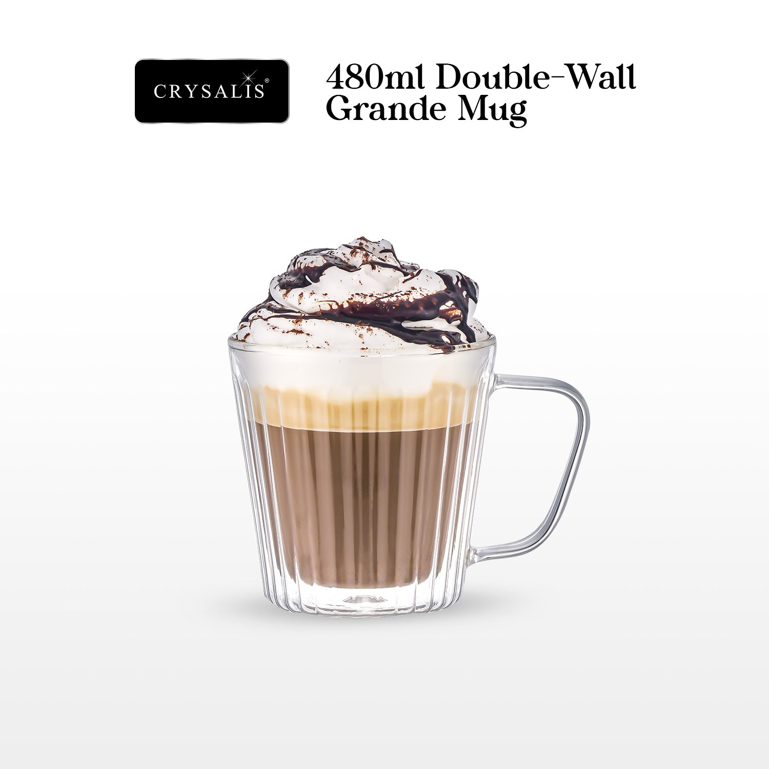Crysalis Borosilicate Double-Wall Insulated Glass Coffee Mug, Grande Mug, Espresso Mug – Set of 2