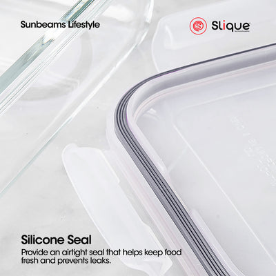 SLIQUE Premium Borosilicate Glass Food Container, Food Storage Dispensers, Glass Kitchen Organizer with Air-Tight Locking Lid Square/Rectangle 2pcs Jar Set 330/360/500/550/750/830/1700ml - Food Container & Storage Essentials