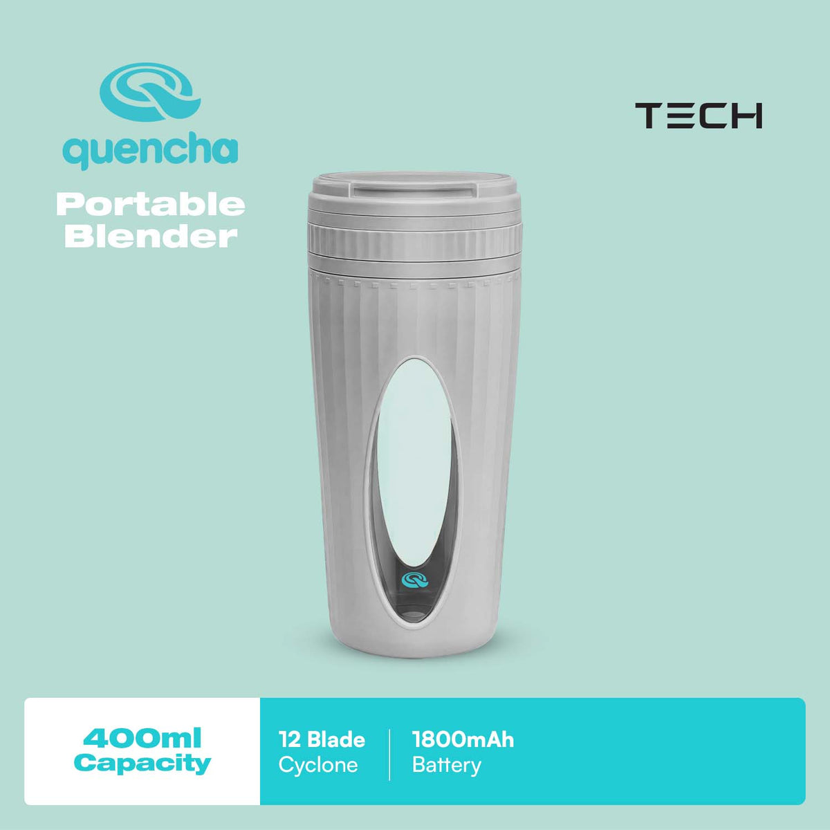 Quencha Portable Blender 1500mAh Rechargeable Personal Smoothie Maker and Juicer with Type-C Port