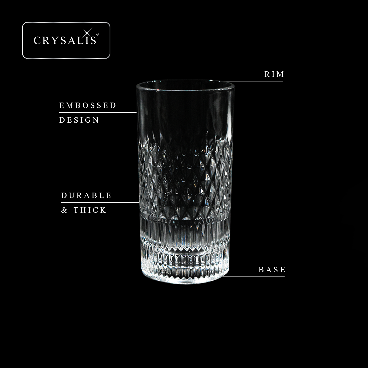CRYSALIS Royalty Highball Glass 4pcs Set 390ml | 14oz