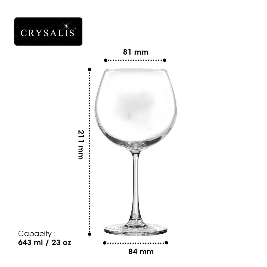 CRYSALIS Premium Crystal Stemware Burgundy Glass [Set of 2] Cocktail Glass 643ml
