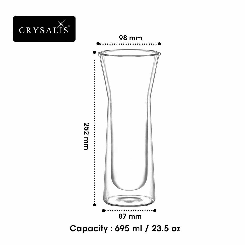 CRYSALIS Premium Clear Glass Carafe Double Wall  695ml | 23.5oz  Modern Italian Design Amazing Gift Idea For Any Occassion!
