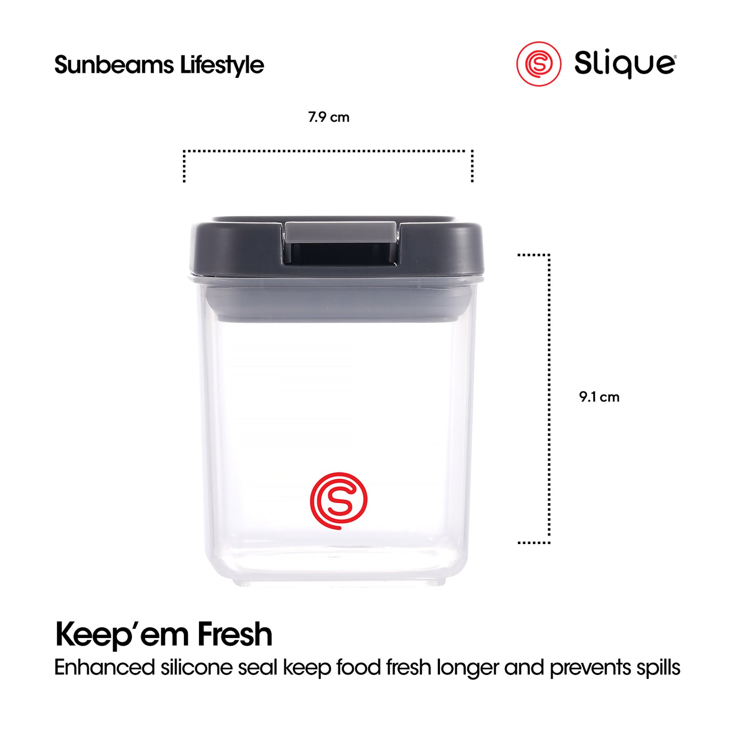 SLIQUE Premium PP Square Food Container 350ml|0.35L Airtight (Gray)