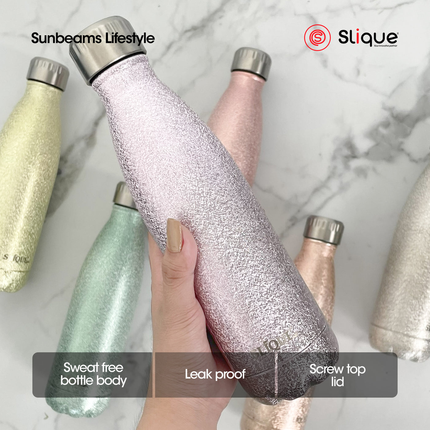 SLIQUE Stainless Steel Glitter Finish Insulated Water Bottle 500ml (Purple)