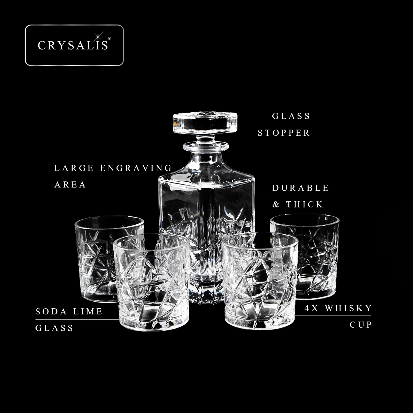 CRYSALIS Royalty 5pcs Decanter with Rock Glass Set