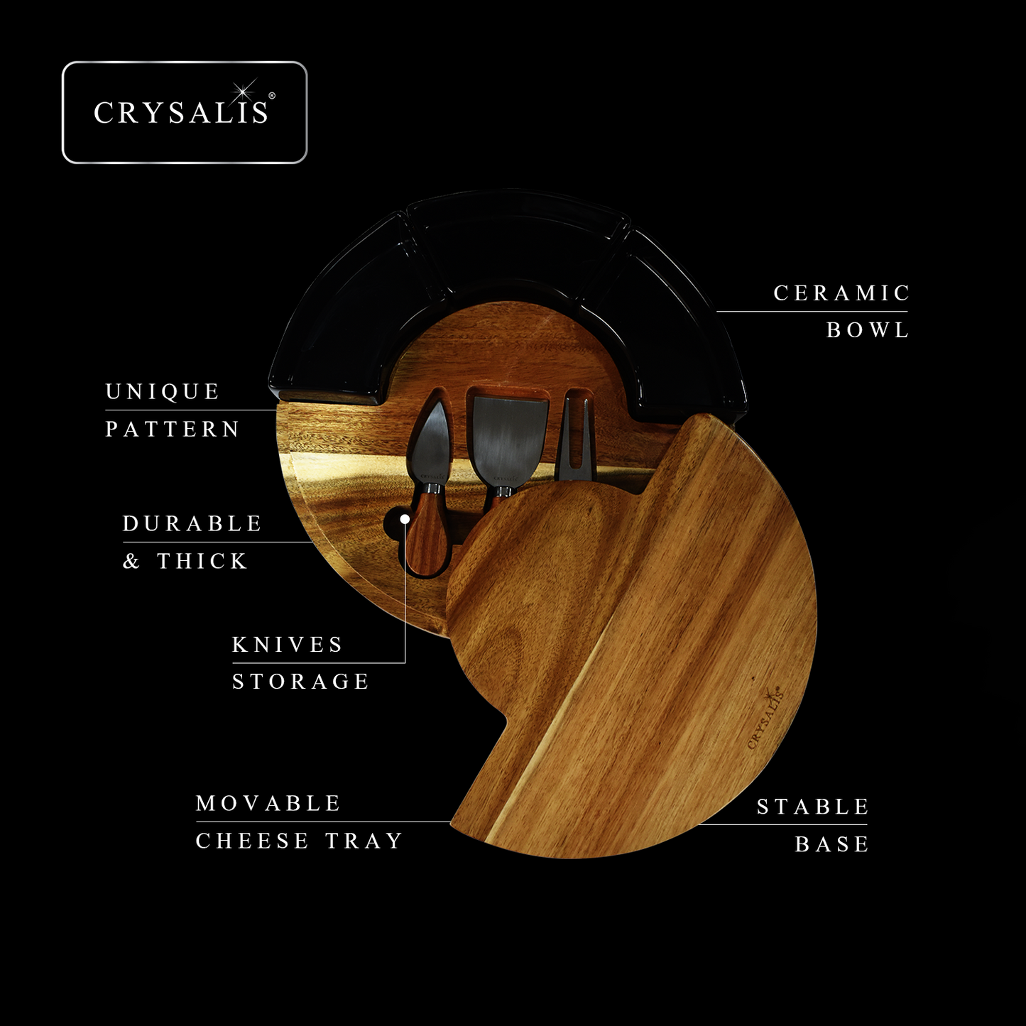 CRYSALIS Premium Cheese Set Cheese Board, Charcuterie [Set of 5/Set of 7] - Acacia Wood