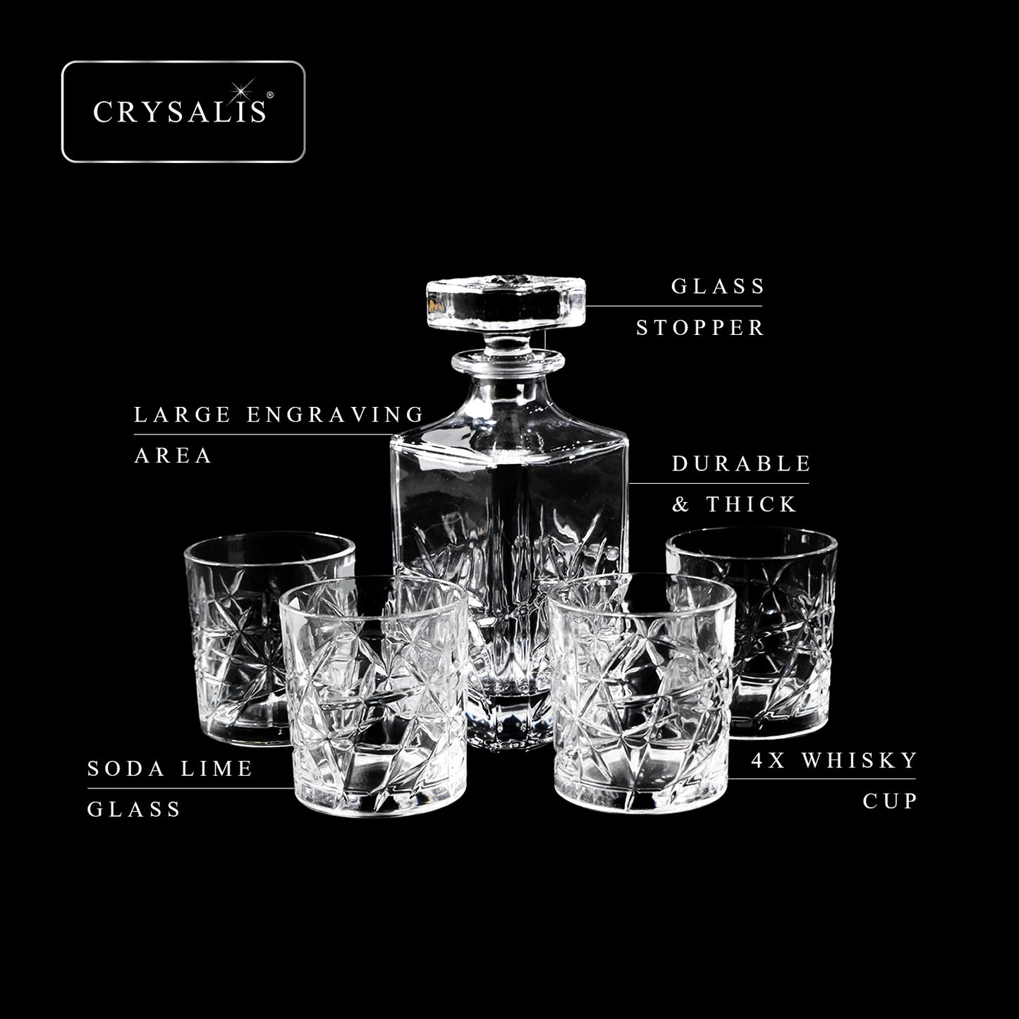 CRYSALIS Royalty 5pcs Decanter with Rock Glass Set
