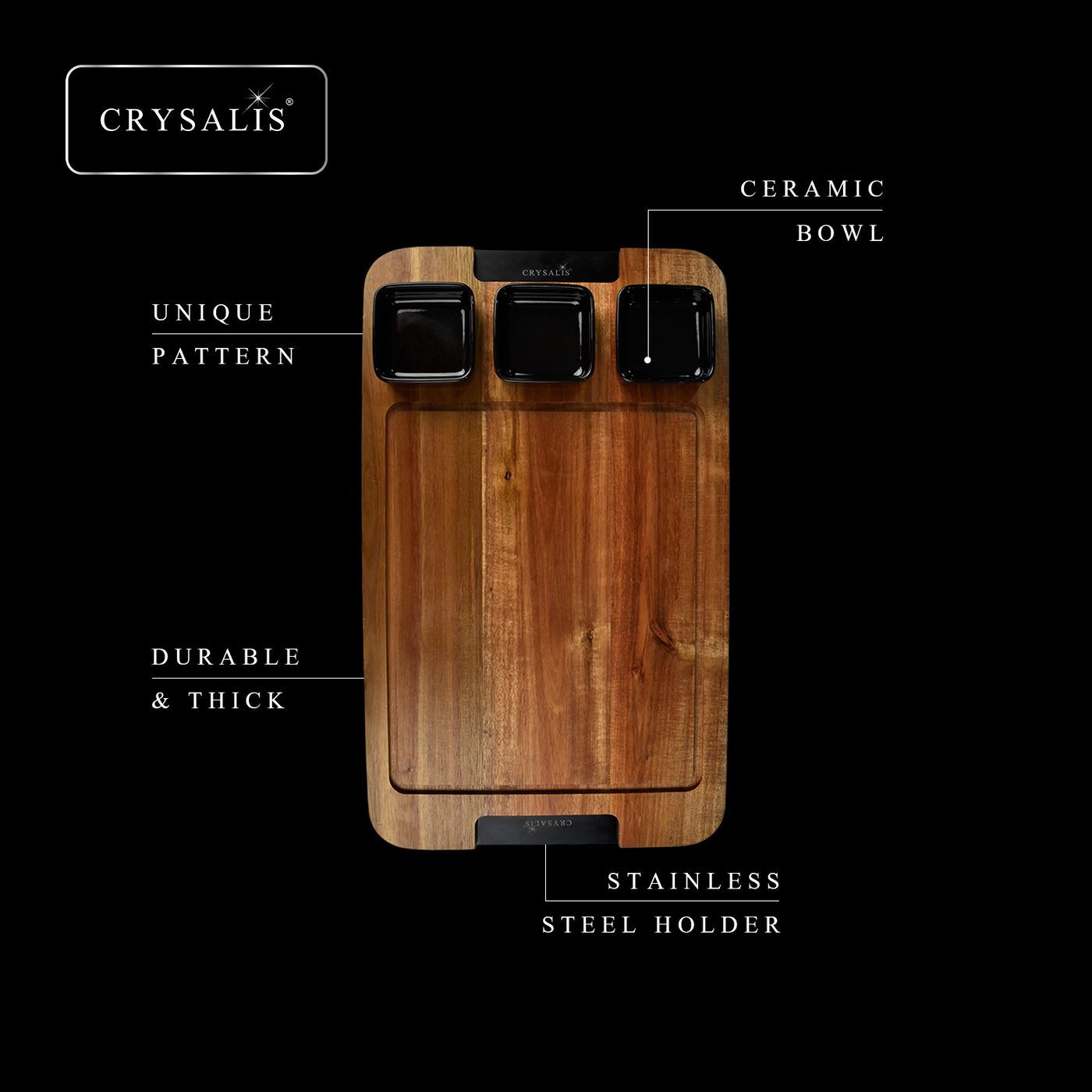 CRYSALIS Premium Serving Board [Set of 4] Charcuterie Tray - Acacia Wood
