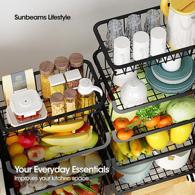 NEST DESIGN LAB Premium | Heavy duty | Durable Tier Stackable Kitchen Trolley Wire Basket Metal Amazing Gift Idea For Any Occasion!
