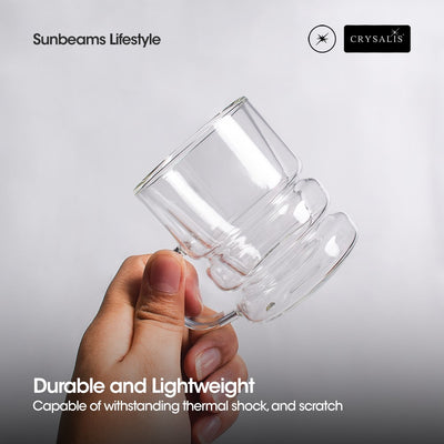 CRYSALIS Premium Clear Glass Espresso Cup w/ Handle Double Wall 80ml | 2.7oz Set of 2