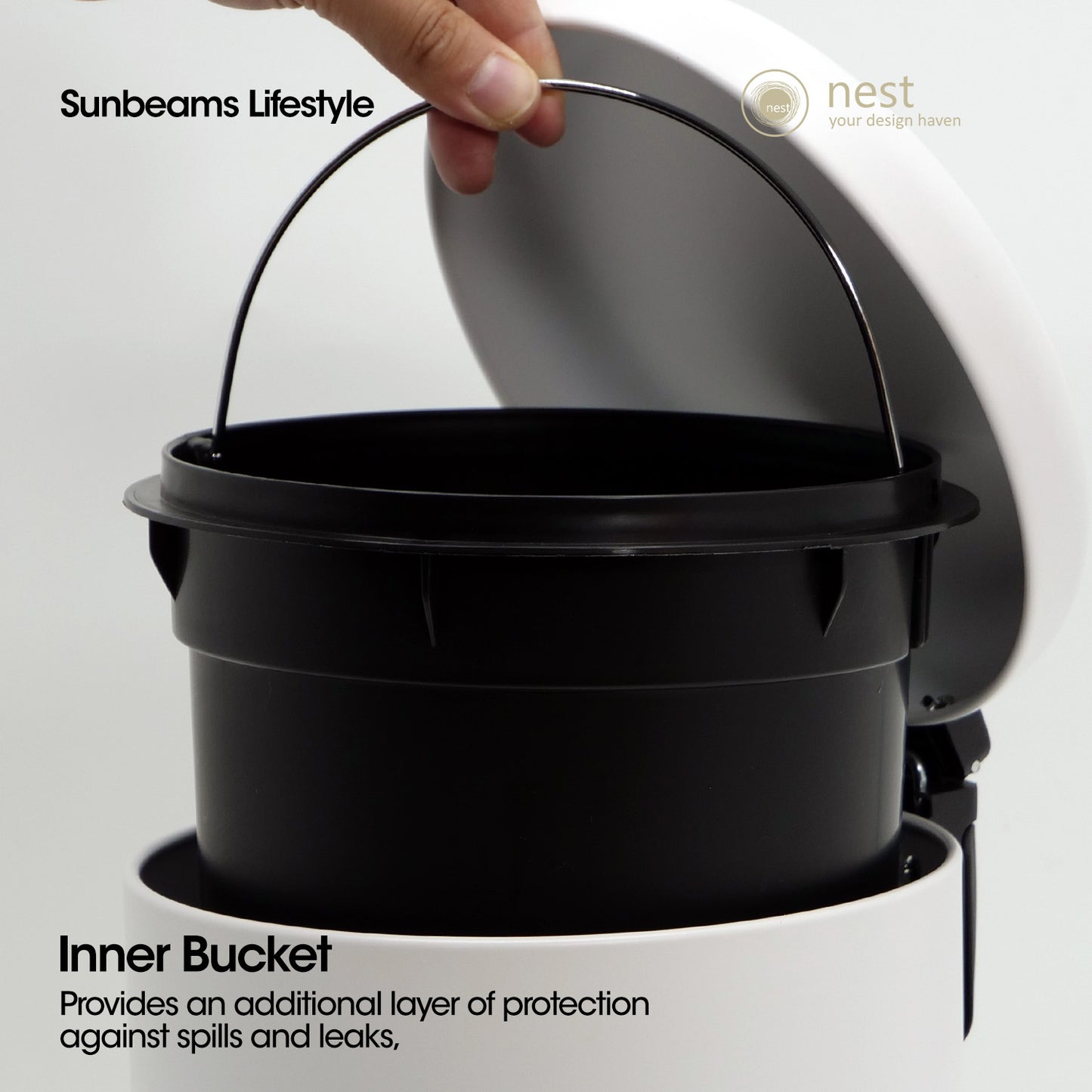 NEST DESIGN LAB Pedal Bin 5L - Premium Metal Soft Close Lid