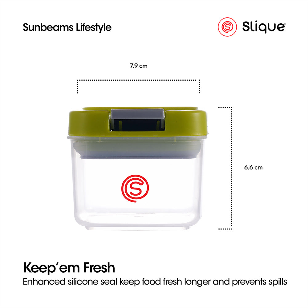 SLIQUE Premium PP Square Food Container 220ml|0.22L Airtight (Green)