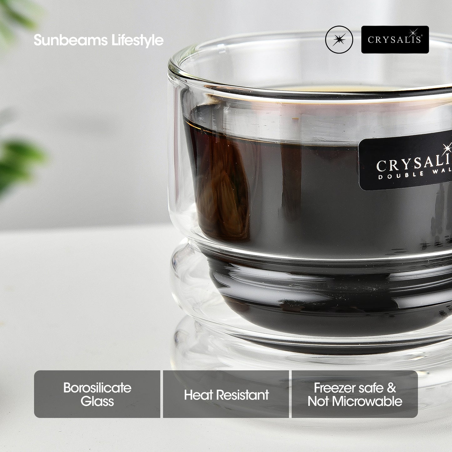 CRYSALIS Premium Coffee Cup w/out Handle Double Wall 80ml [Set of 2]