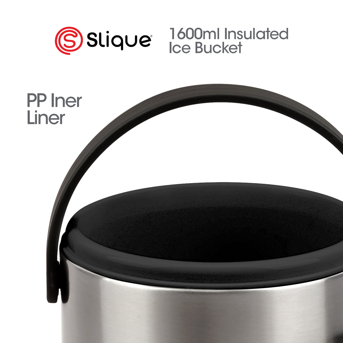 SLIQUE Premium Insulated Ice Bucket w/ Tong 2200ml (Silver)