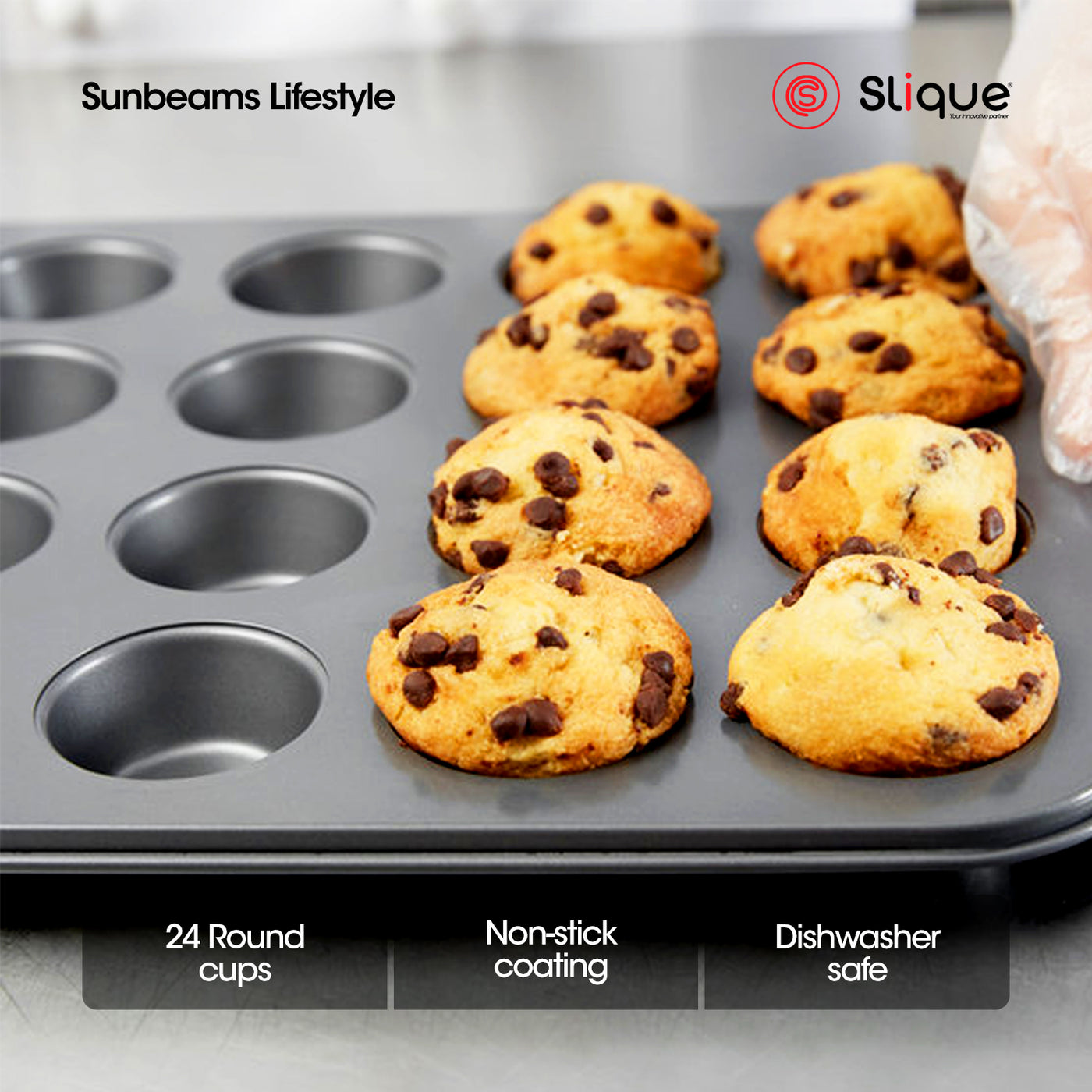 SLIQUE Premium Non-Stick 24 Cup Round Muffin Pan Oven Safe 35.4x26.8x3cm