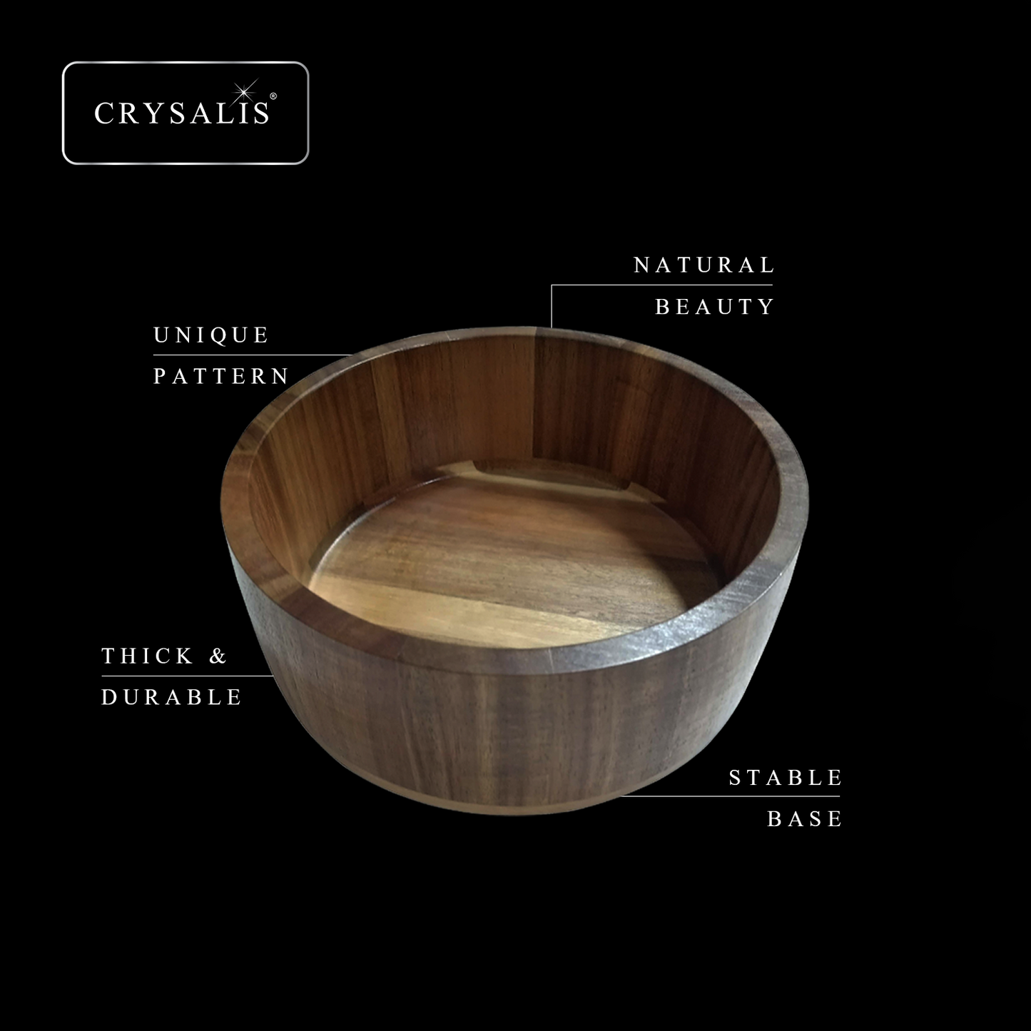 CRYSALIS PREMIUM Salad Bowl Rice Dessert Bowl Acacia Wood