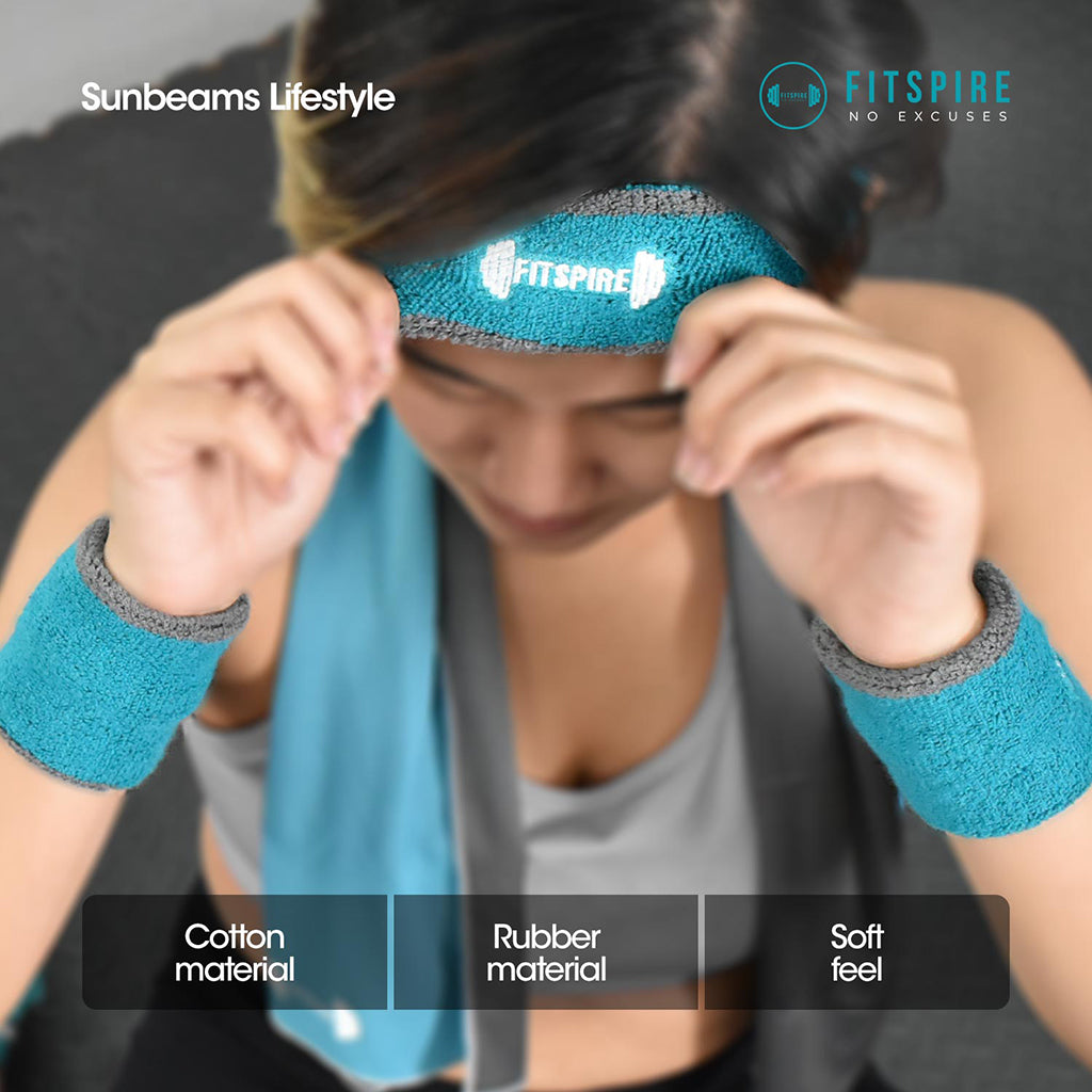 FITSPIRE Headband & Wristband Made of Cotton|Rubber Exercise| Fitness| Home Gym| Workout Equipment| Yoga Amazing Gift Idea For Any Occasion!