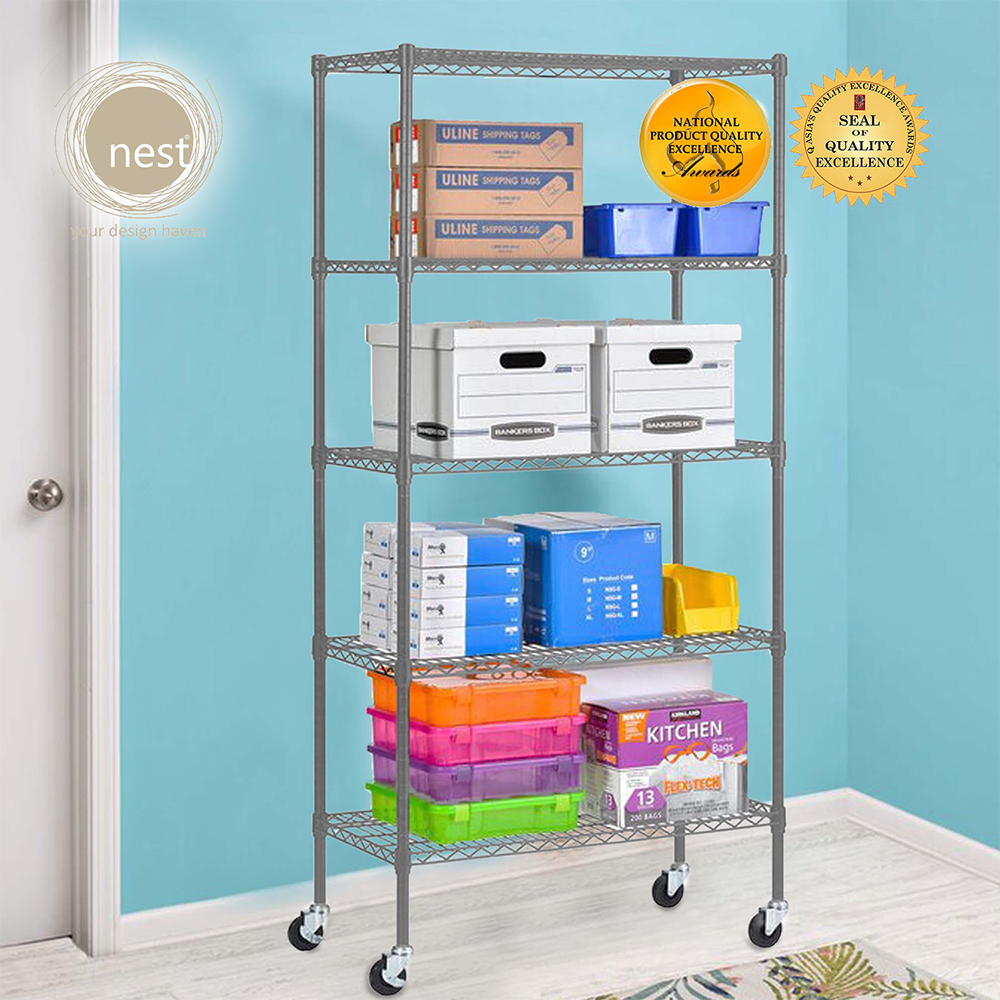 NEST DESIGN LAB Premium SS 5 Layer Multi-Purpose Storage Shelf Kitchen Organizer 90x45x180cm Amazing Gift Idea For Any Occasion!