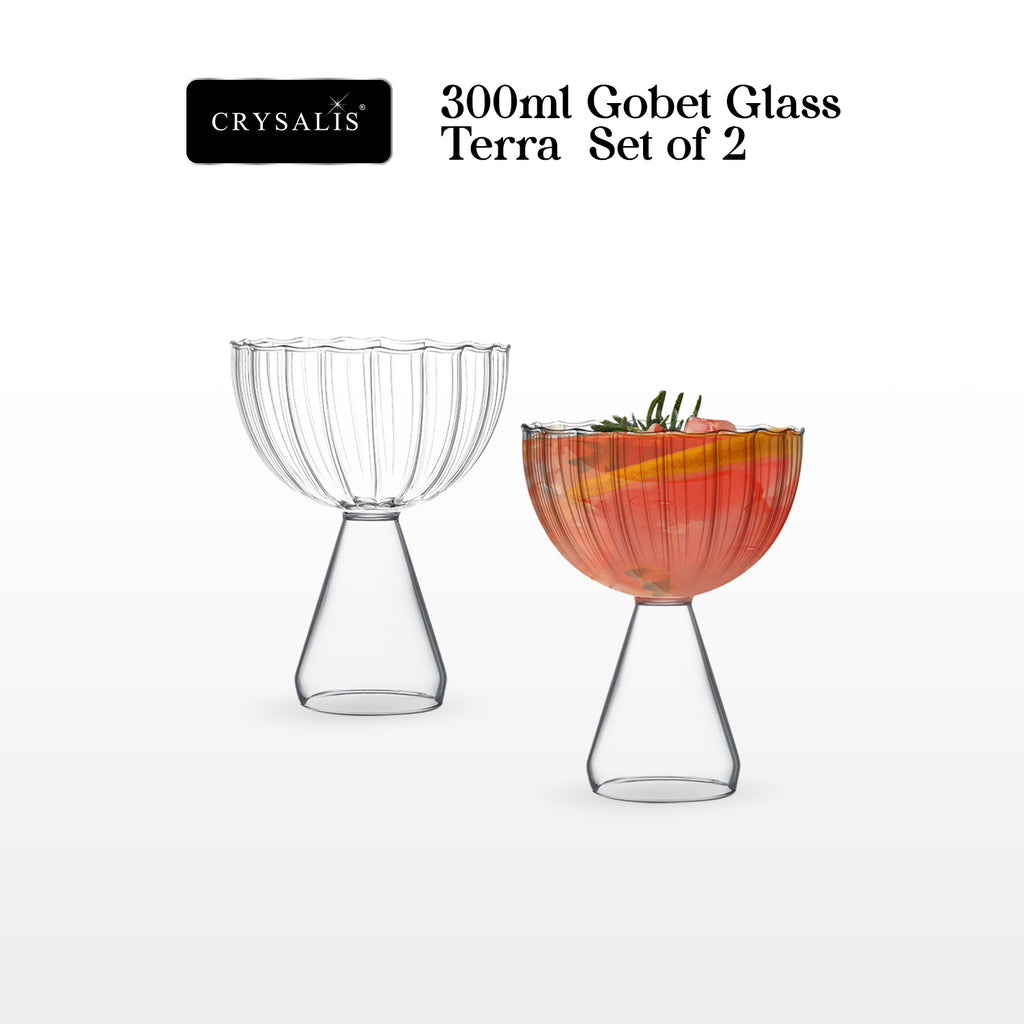 Crysalis Borosilicate Goblet Glass Set of 2 – Thick Wine/Cocktail Stem Glasses