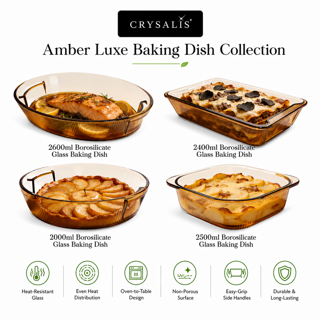 Crysalis Amber Luxe Borosilicate Glass Baking Dish Oven Safe Casserole Lasagna Bakeware