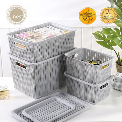 NEST DESIGN LAB Premium Stackable Knit Basket w/ Lid Modern Italian Design Amazing Gift Idea For Any Occasion!