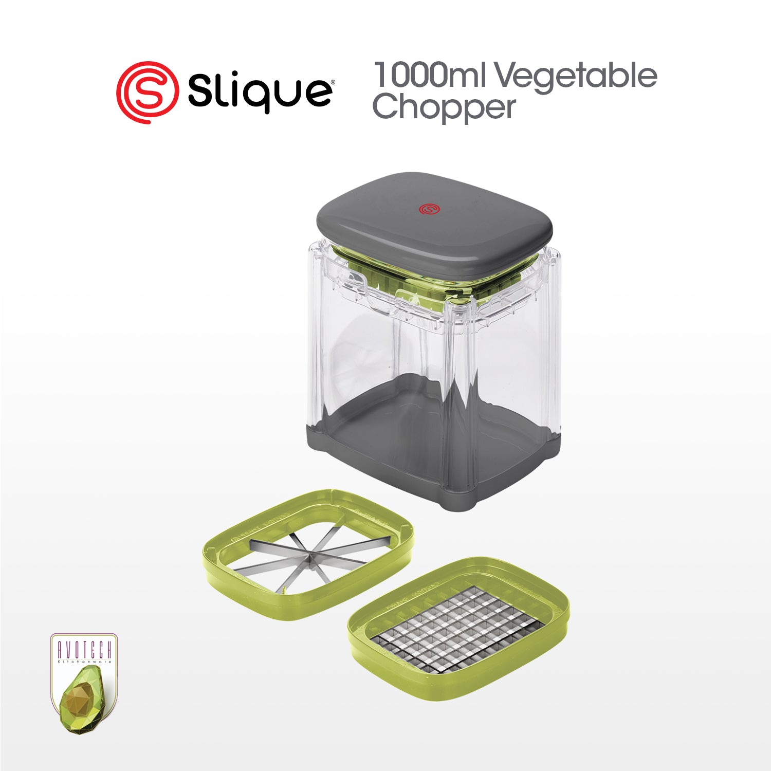 Slique AvoTech 1000ml Push Down Vegetable Chopper — Multi-Function Dicer, Onion & Fruit Cutter Kitchen Tool