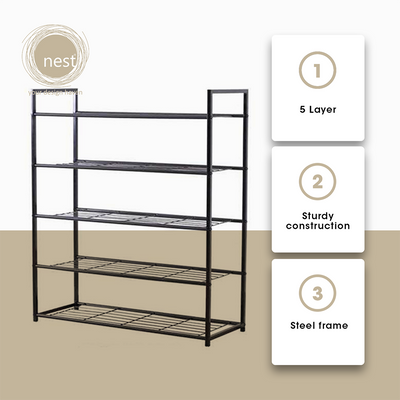 NEST DESIGN LAB Premium Shoe Rack  5 Layer 80cm X 30cm X 93cm Amazing Gift Idea For Any Occasion!