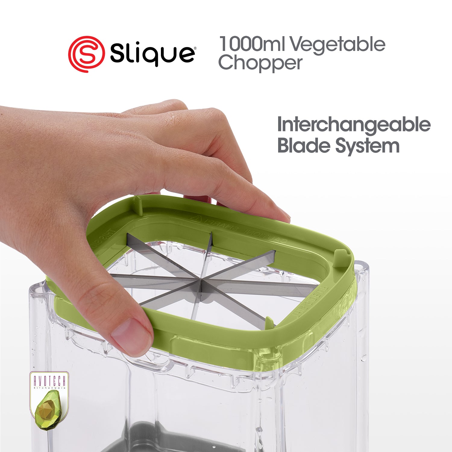Slique AvoTech 1000ml Push Down Vegetable Chopper — Multi-Function Dicer, Onion & Fruit Cutter Kitchen Tool