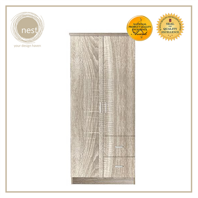 NEST DESIGN LAB Premium Wardrobe 2 Doors & 2 Drawers Modern Italian Design Amazing Gift Idea For Any Occasion! (Ashwood)