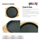 [Official] Slique GRILLERZ Cast Iron Sizzling Plate w/ Rubberwood Base - Restaurant Grade Serving Tray, Induction Ready