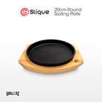 [Official] Slique GRILLERZ Cast Iron Sizzling Plate w/ Rubberwood Base - Restaurant Grade Serving Tray, Induction Ready